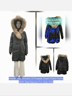 Atelier Noir Division Of Rudsak Down-Filled Parka With Real Racoon Fur Size S/M